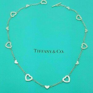 Tiffany & Co. Multi Hearts Sterling Silver Toggle Necklace Rare Authentic